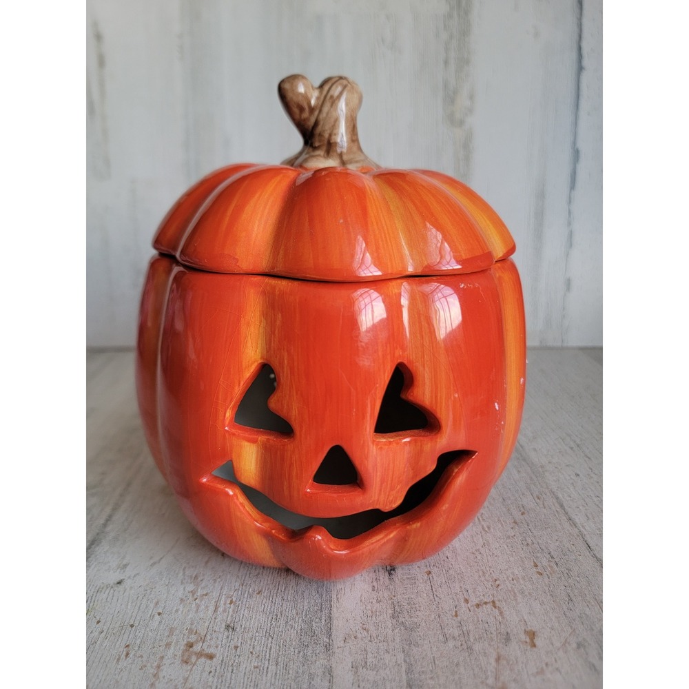 Halloween jack-o'-lantern candle holder pumpkin vintage ceramic figure‎